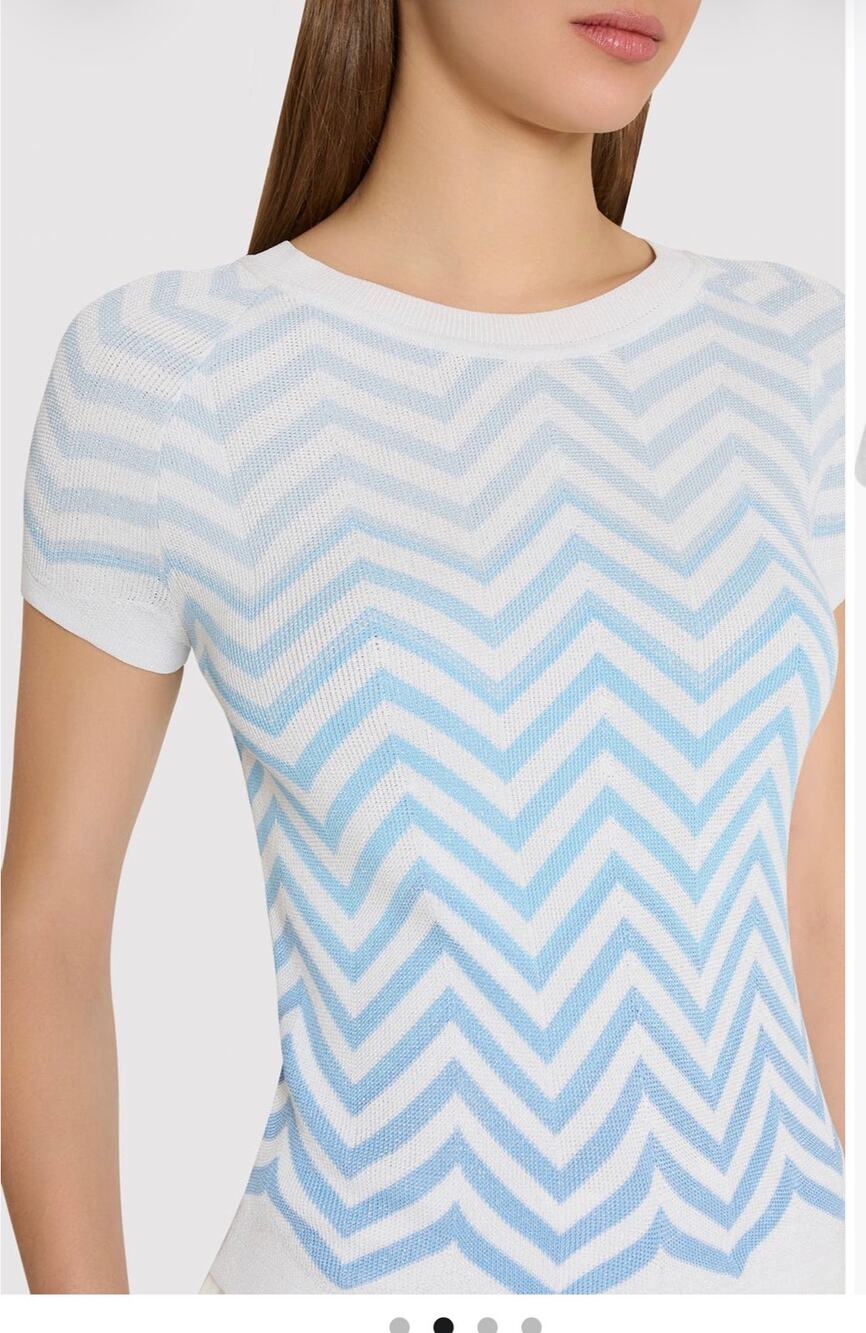 Milly Kaira Chevron Knit Metallic Sweater in Blue Stripe XS